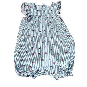 Carter’s Baby One piece W/ Blue Stripes and Red Flowers Size 18 Months
